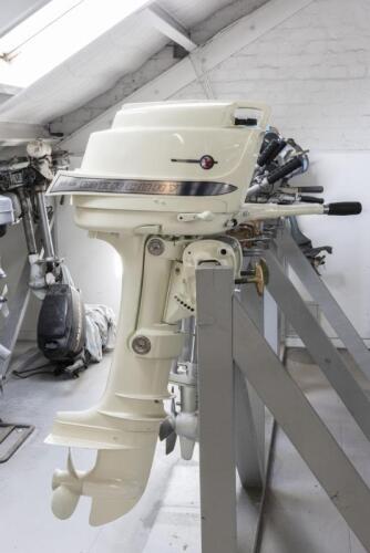 MERCURY: A 1963 Mercury 20 hp outboard motor in display condition, cast aluminum, steel, manufacturer's decals to head &lsquo;20 H.P. Mercury', serial no. 159630, 124cm high, 41cm wide, 65cm deep&nbsp;Restored to display condition in 2014, reciepts for restoration i