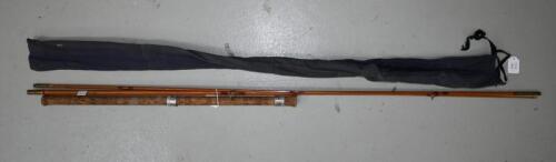 CHAPMANS: A vintage Chapmans 500 10' 2 piece split cane fly fishing rod, missing end ring, 301cm long, together with another unmarked split cane fly fishing rod in canvas carry case, 291cm long