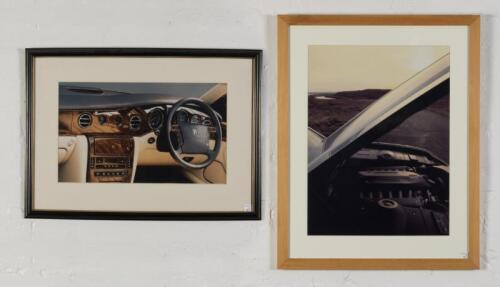 BENTLEY: A showroom photographic prints of Bentley's, one featuring the V12 engine of the Silver-Seraph, both mounted framed and glazed, largest 71.5cm high x 57cm wide overall