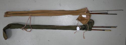 FLY FISHING RODS: An Alcocks 3 piece 10' split cane fly fishing rod and a Lee of Redditch 'The Black Demon' 3 piece 9' split cane fly fishing rod, 307cm and 274cm long