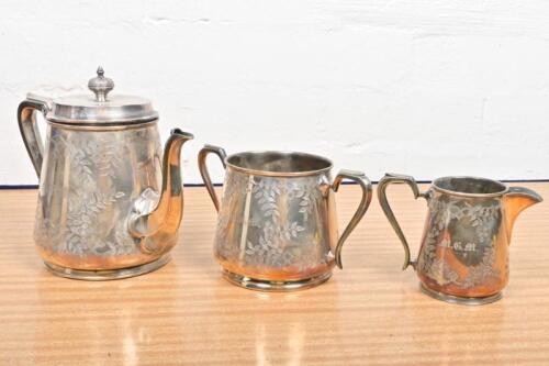 TEA SET: A silver plate 3 piece tea set each monogrammed 'MGM'