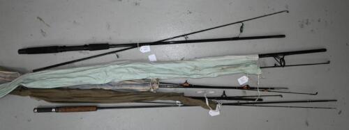 FLY FISHING RODS: A collection of five fishing rods, including Jarvis Walker, various lengths