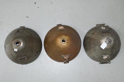 CAV: Three early C.A. VANDERVELL headlights in brass with two nickel plated, 23cm diameter., 20cm deep