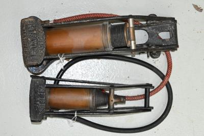 PUMPS: Two early foot pumps by Kismat including the 'Master & Car' models