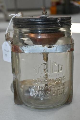 TRICO: An original and possibly unused rare 'Automatic Windscreen Washer) reservoir embossed glass bottle and affixings, made in England, used on early Ferrari's,