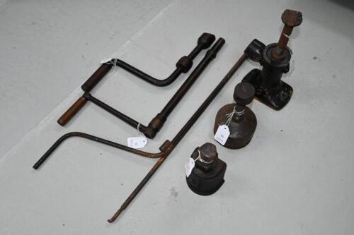 JACKS/CRANKS: Three jacks including 'Lake & Elliot Braintree', 'Coxhead 1581' together with two early crank handles