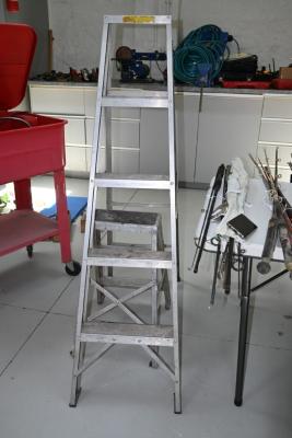 LADDERS: Two aluminium ladders, one step and and one small ladder, the larger ladder 144cm high