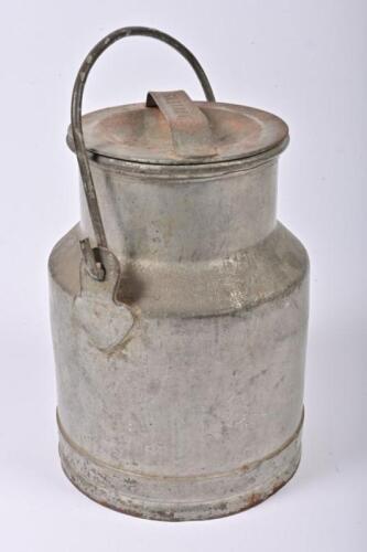 MALLEYS: A galvanised tin cream can by Malley's, including lid, 27cm high