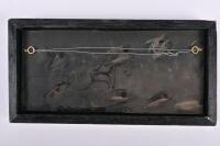 VICTORIAN RAILWAYS: A framed wooden panel 'For Soap Press Button' from a wooden bodied carriage, 12 x 24cm - 2