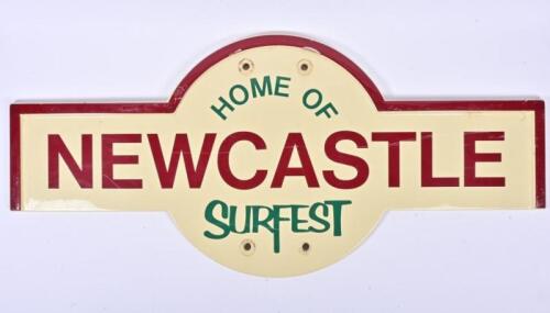 NSW RAILWAYS: A NEWCASTLE station target sign, moulded fibreglass, final design before station closed, 56 x 122cm