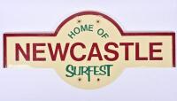 NSW RAILWAYS: A NEWCASTLE station target sign, moulded fibreglass, final design before station closed, 56 x 122cm