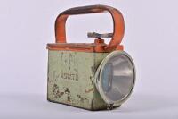 NSW TRANSPORT DEPARTMENT: A N.S.W.T.D. embossed battery operated guards and shunters lamp, 19cm high, 10cm wide, 17cm deep