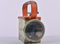 NSW TRANSPORT DEPARTMENT: A N.S.W.T.D. embossed battery operated guards and shunters lamp, 19cm high, 10cm wide, 17cm deep - 2