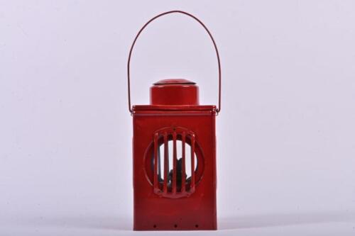 WORKS LAMP: A red painted works warning lamp with internal burner, 26cm high