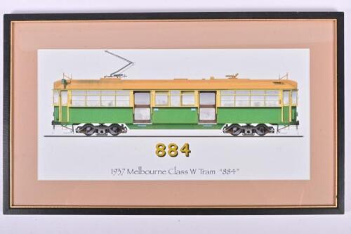 W CLASS: A print of W Class Tram 884, framed and glazed, 31 x 53cm overall