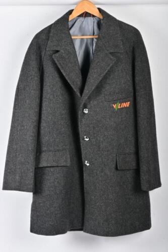 V/LINE: A gray V/Line overcoat with V/Line buttons and logo