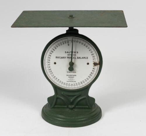 SALTER: A circa 1920 Salter 'Improved Parcel Balance' cast iron parcel scale, with porcelain enamel dial, 35cm high