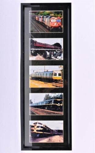 VICTORIAN TRAINS: Five framed photos of Victorian trains, 61 x 21cm