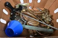 FIXTURES: A collection of fixtures and fittings for gas lighting including a blue glass shade - 2