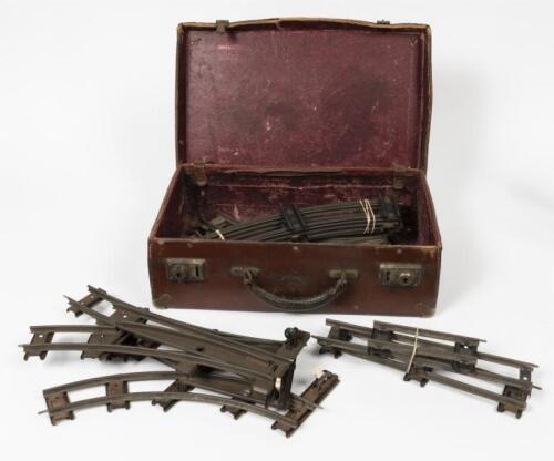 TRACK: A collection of O gauge points and track in vintage red leather briefcase