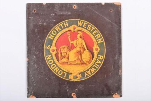 LNWR: A London & North Western Railway emblem on masonite board, 15cm square