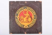 LNWR: A London & North Western Railway emblem on masonite board, 15cm square