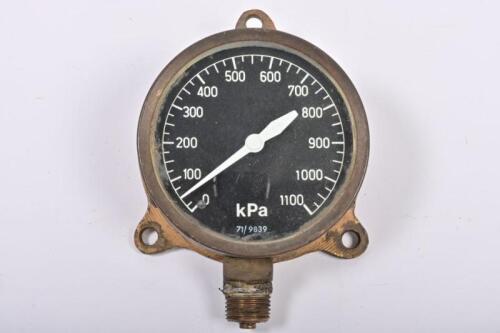 PRESSURE GAUGE: A brass air brake pressure gauge, 10cm across the dial