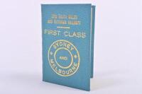 NSW & V RAILWAYS: A NSW and Victorian First Class Half-Yearly Season pass for use between Melbourne and Sydney, issued 1955
