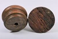 ARCHITECTURAL ELEMENTS: A pair of oak architectural elements, 15cm high, 26cm diameter