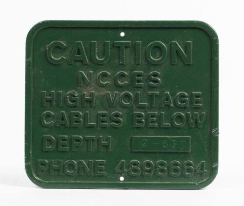 NCCES: A Northcote City Council Electricity Supply cast aluminium cabling warning sign, 29 x 34cm