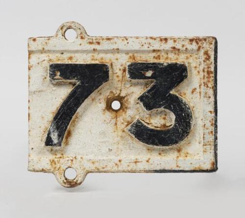QUEENSLAND RAILWAYS: A cast iron 73 mile track marker, 20 x 23cm