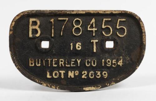 BRITISH RAILWAYS: A cast iron builders plate for goods wagon B 178455, 16 x 28cm
