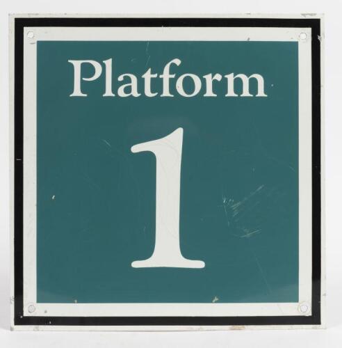 PLATFORM SIGN: An aluminium sheet 'Platform 1' sign from metropolitan Melbourne, 35cm square