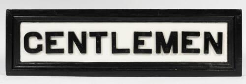 NSW RAILWAYS: An original wooden station sign with cast iron letters 'Gentlemen', 24cm high, 83cm wide, 6cm deep
