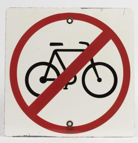 ENAMEL SIGN: An original enamel bicycle riding warning notice from railway level crossing, 45 x 45cm