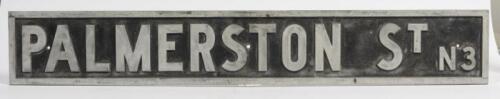 STREET SIGN: An original PALMERSTON ST cast aluminium street sign, 16 x 102cm
