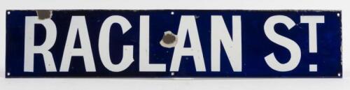 STREET SIGN: An original RAGLAN ST. enamel street sign, 15.5 x 76cm