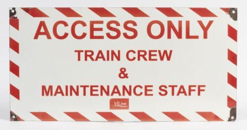 V/LINE: A V/Line enamel 'Access Only' warning sign, 30 x 60cm
