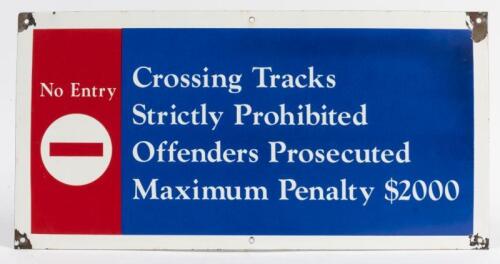 QUEENSLAND RAILWAYS: An original enamel warning sign, 30 x 60cm