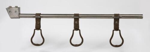 VICTORIAN RAILWAYS: A rack of three passenger handles from an Hitachi stainless steel carriage, the rack 98cm long