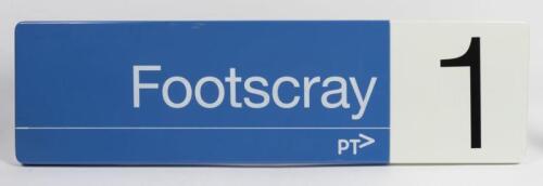 PTV: A Public Transport Victoria porcelain enamel FOOTSCRAY station sign, 31 x 111cm