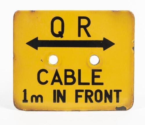 QUEENSLAND RAILWAYS: An original enamel cable warning sign, 13 x 15cm