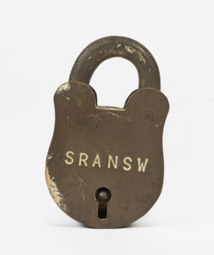 NSW RAILWAYS: A SRANSW stamped brass padlock, lock only
