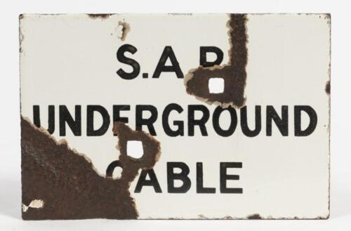 SOUTH AUSTRALIAN RAILWAYS: An original porcelain enamel cable warning sign, 13 x 19cm