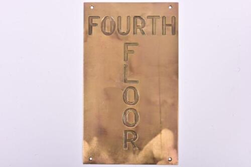 PLAQUE: A polished brass door plaque indicating Fourth Floor, 25.5 x 15cm