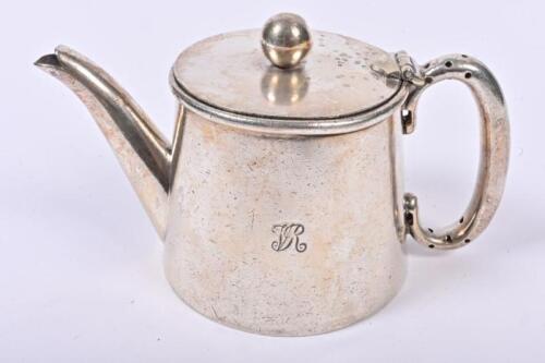 VICTORIAN RAILWAYS: A silverplate tea pot by Stokes & Sons with Victorian Railways stamped to base and engraved VR, 10cm high
