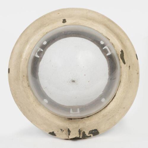 CARRIAGE LIGHT: A portion of a carriage light comprising glass bowl and cast iron base only, 14cm high, 24cm diameter
