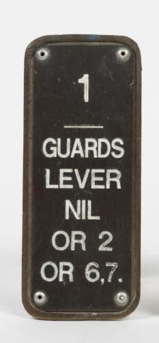 NSW RAILWAYS: A brass ground frame lever plate, lettered 1 / Guards Level Nil Or 2 Or 6,7, 16 x 6.5cm