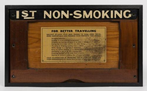 VICTORIAN RAILWAYS: A wood framed panel from wooden bodied carriage designating a 1st Non-Smoking passenger compartment, 35 x 59cm