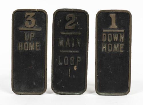NSW RAILWAYS: A set of three brass ground frame lever plates, 16.5 x 7cm each